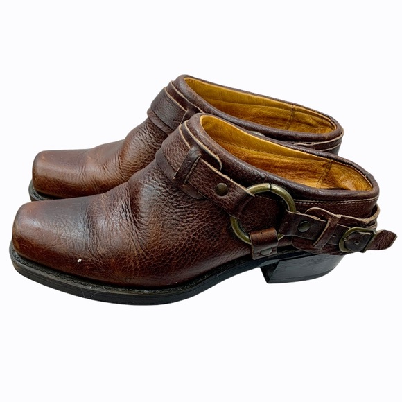Frye Shoes - Frye Belted Harness Mules Clogs Booties Brown